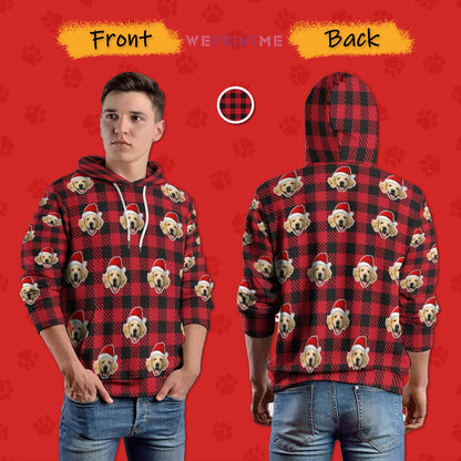 WEPRINTMEHoodieCustom Pet Face Hoodies Santa Red Plaid Hoodies