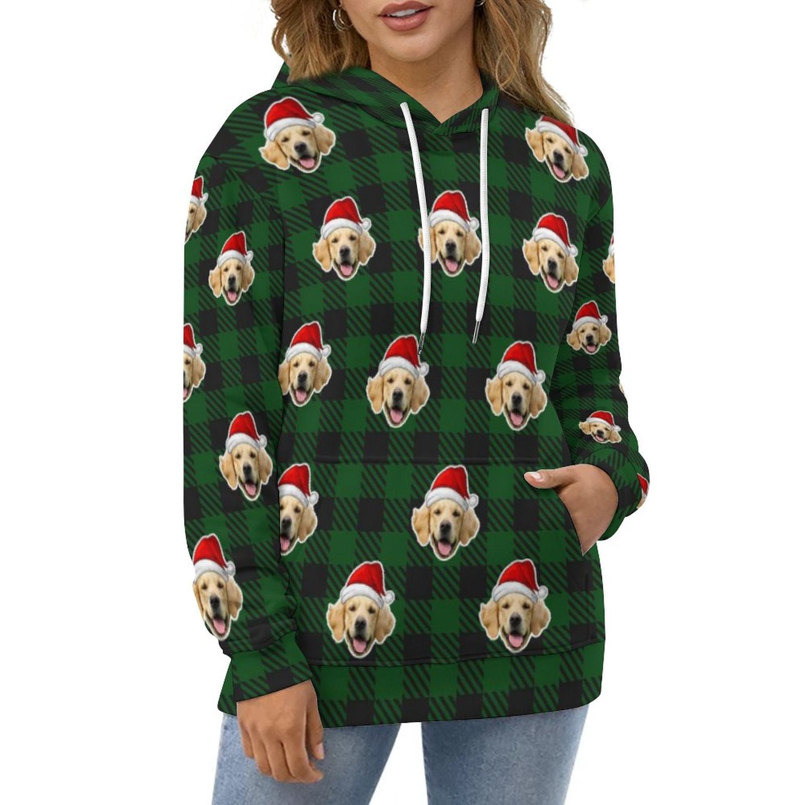 WEPRINTMEHoodieCustom Pet Face Hoodies Santa Red Plaid Hoodies