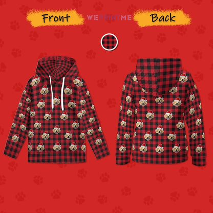 WEPRINTMEKid's HoodieCustom Pet Face Hoodies Santa Red Plaid Hoodies For Kids