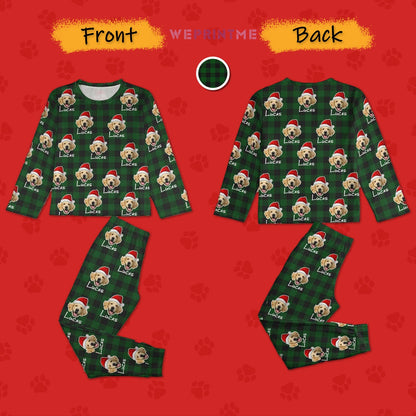 WEPRINTMEKid's PajamasCustom Pet Face&NameSanta Hat Red Plaid Kids Long Pajama Set