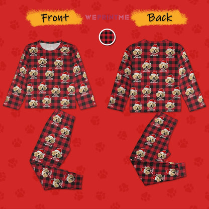 WEPRINTMEKid's PajamasCustom Pet Face&NameSanta Hat Red Plaid Kids Long Pajama Set