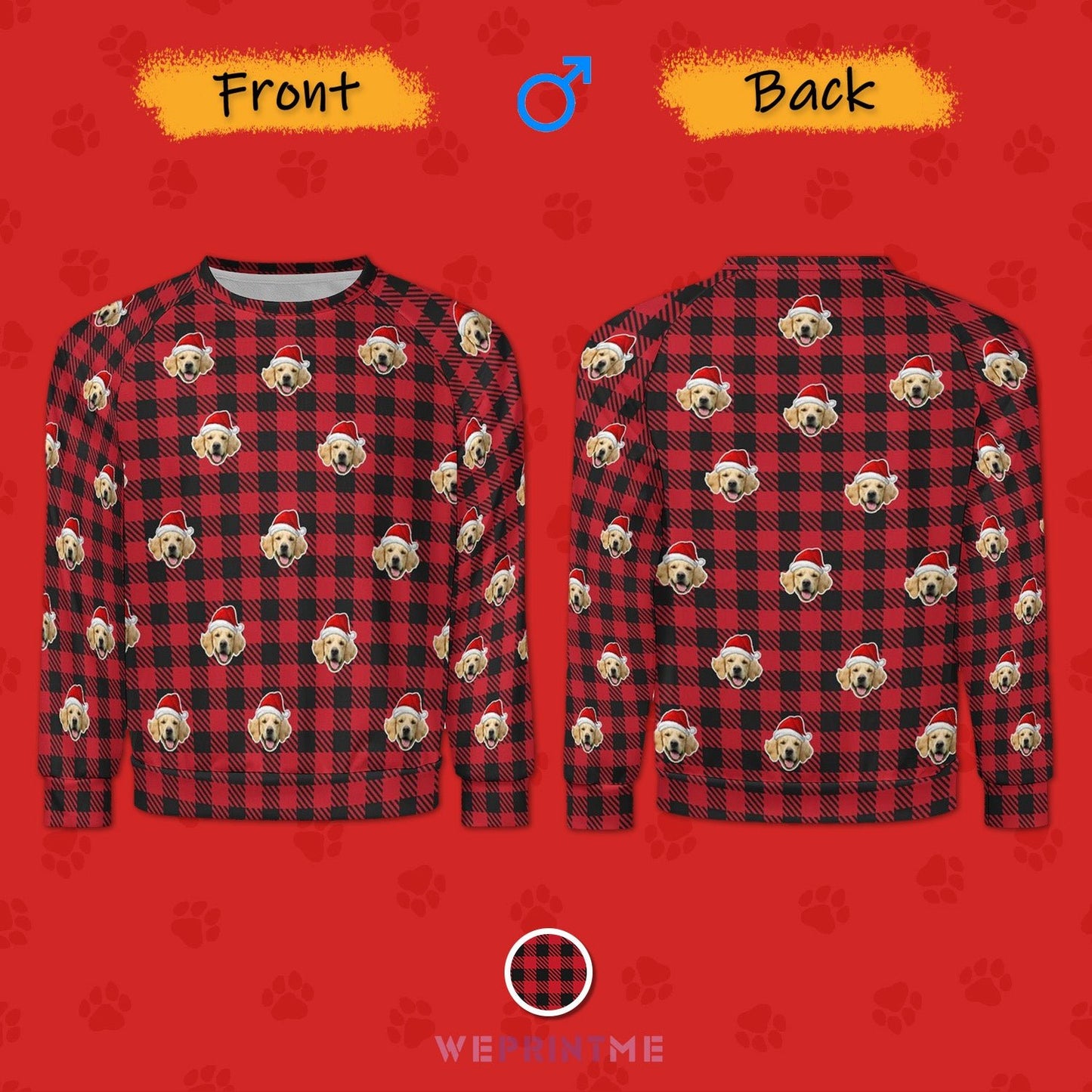 WEPRINTMEMen's SweatshirtCustom Pet Face Sweatshirt Santa Red Plaid Men's Sweatshirt