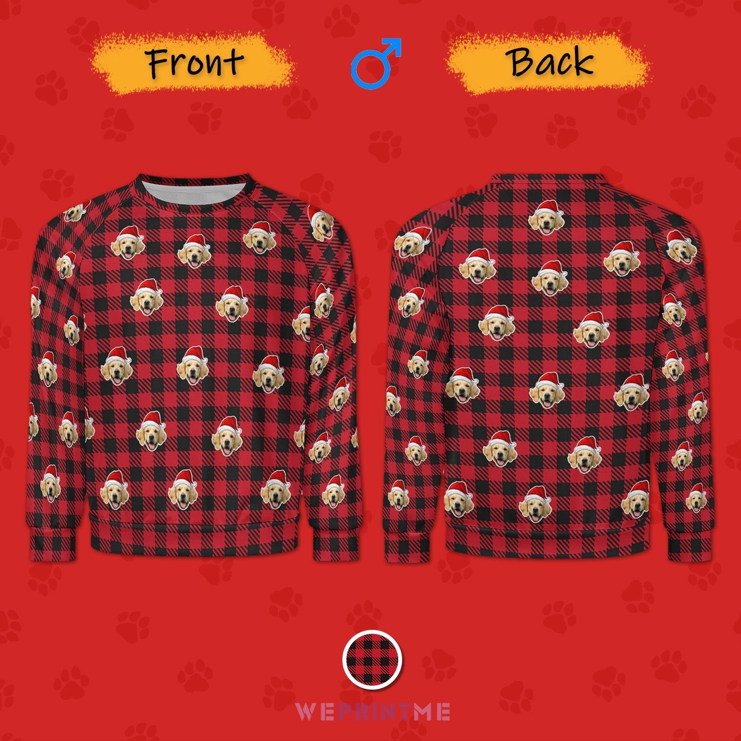 WEPRINTMEMen's SweatshirtCustom Pet Face Sweatshirt Santa Red Plaid Men's Sweatshirt