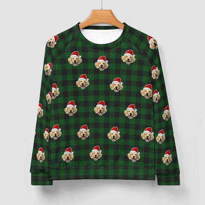 WEPRINTMEMen's SweatshirtCustom Pet Face Sweatshirt Santa Red Plaid Men's Sweatshirt