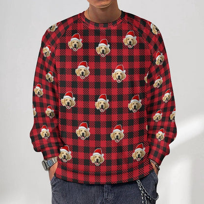 WEPRINTMEMen's SweatshirtCustom Pet Face Sweatshirt Santa Red Plaid Men's Sweatshirt