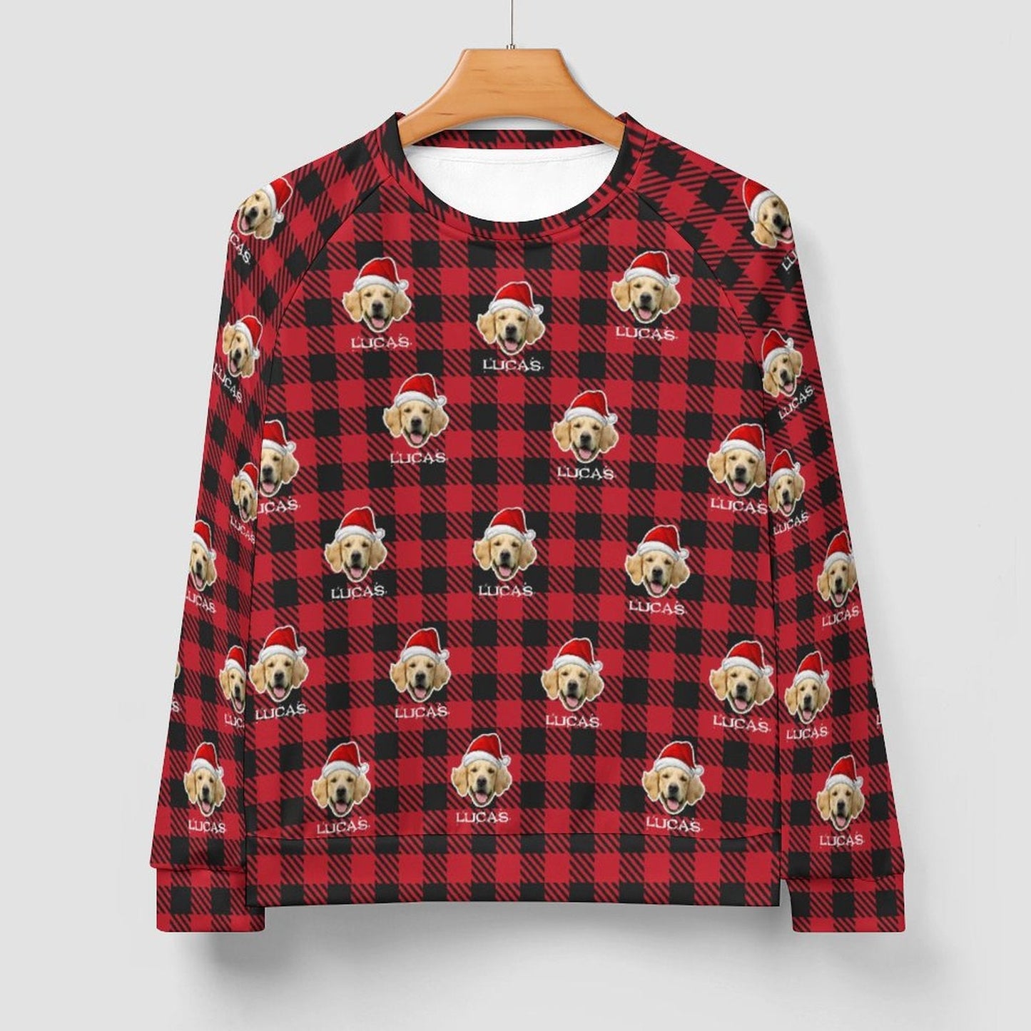 WEPRINTMEMen's SweatshirtCustom Pet Face&Name Santa Hat Red Plaid Men's Sweatshirt