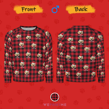 WEPRINTMEMen's SweatshirtCustom Pet Face&Name Santa Hat Red Plaid Men's Sweatshirt