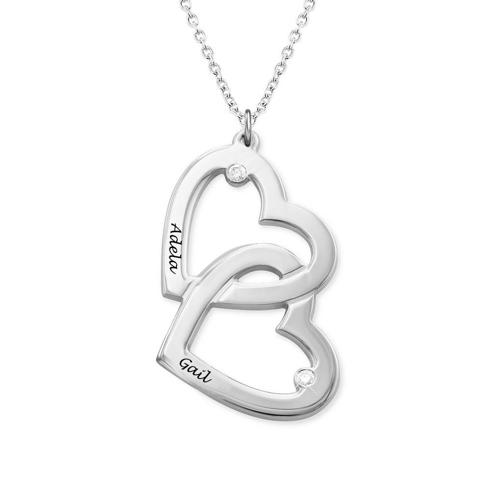 WEPRINTMENecklaceCustom Texts Double Heart Diamond Necklace