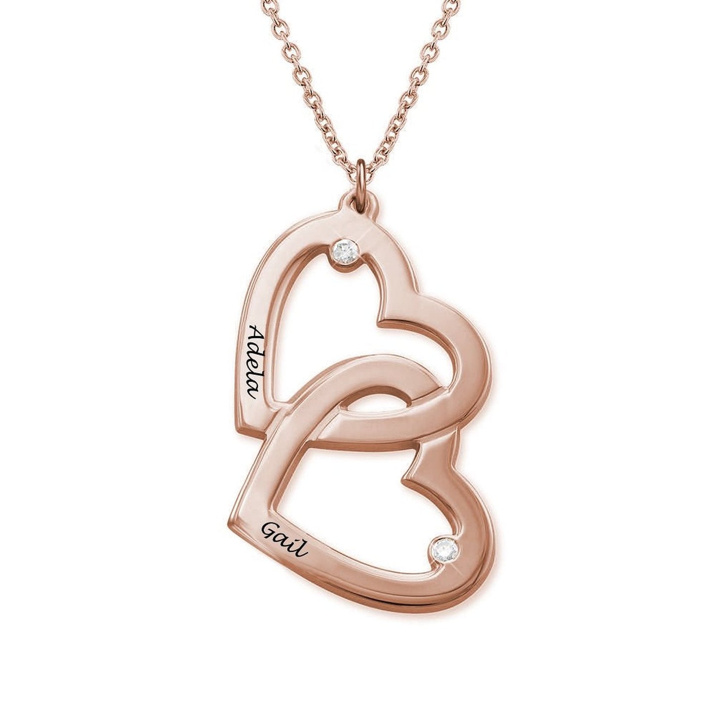 WEPRINTMENecklaceCustom Texts Double Heart Diamond Necklace