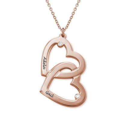 WEPRINTMENecklaceCustom Texts Double Heart Diamond Necklace