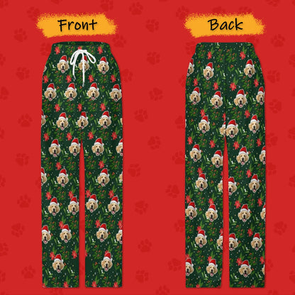 WEPRINTMEPajama PantsCustom Pet Face Pajama Pants Flowers Christmas Pants