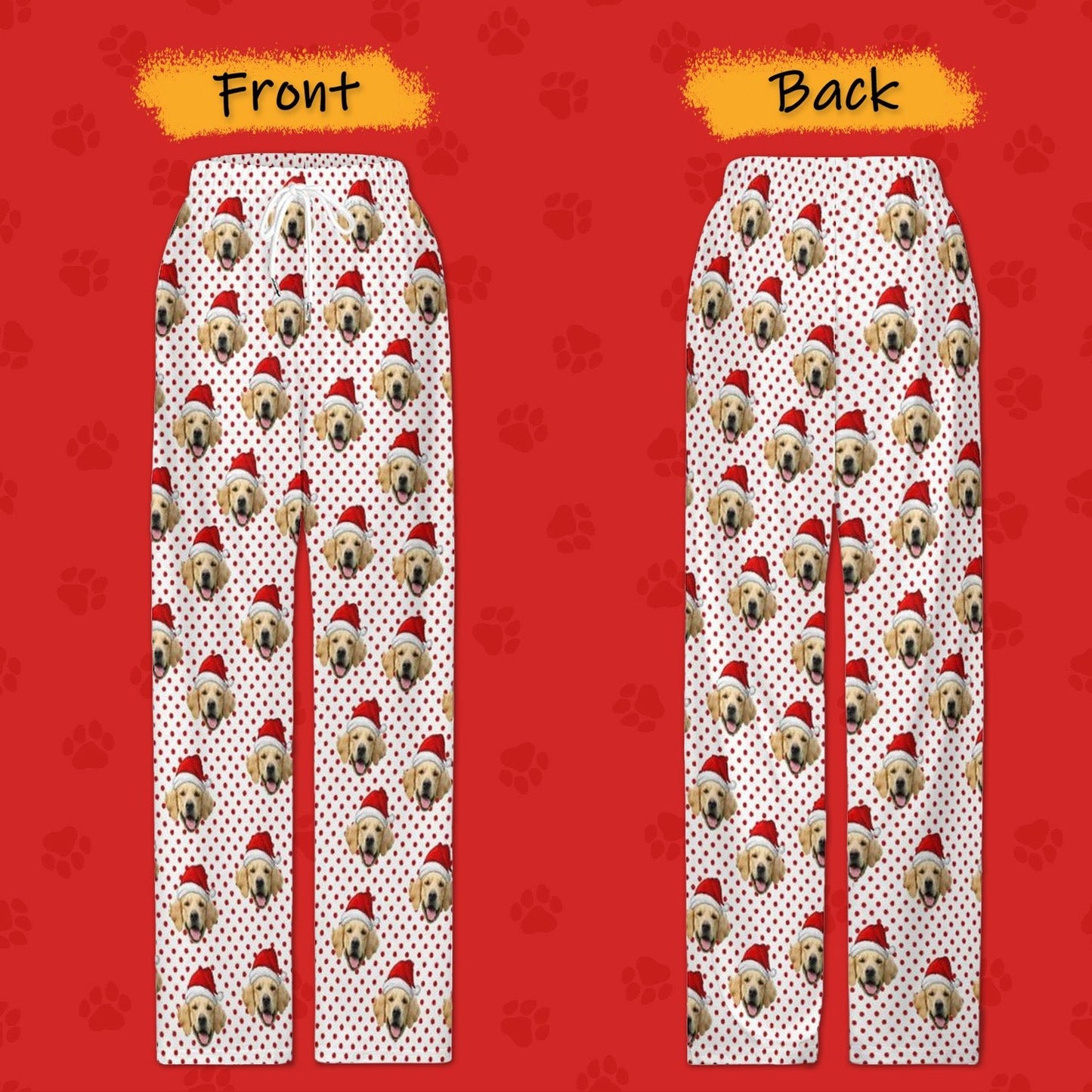 WEPRINTMEPajama PantsCustom Pet Face Pajama Pants Red Dots Christmas Pants