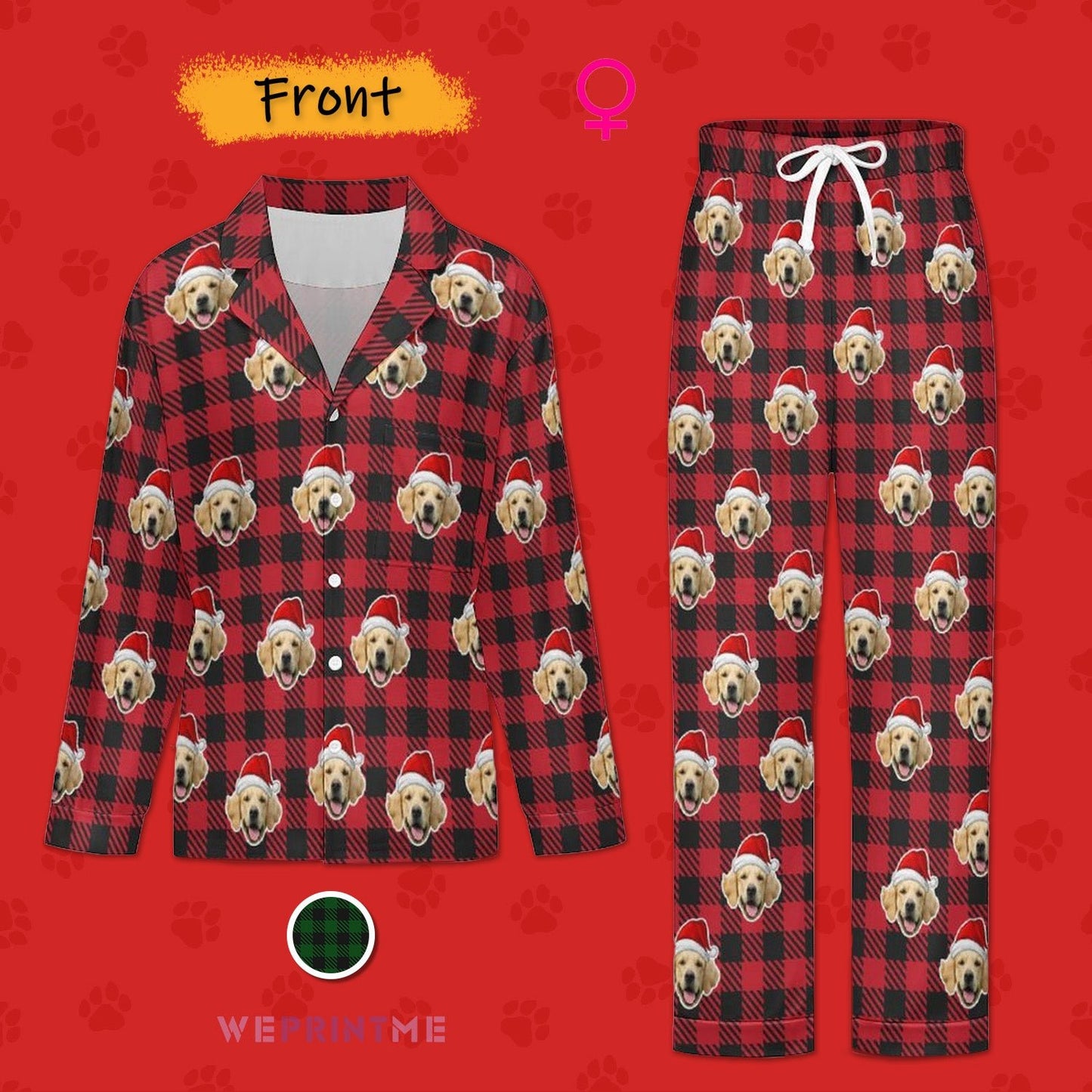 WEPRINTMEPajamasCustom Pet Face Pajamas Santa Red Plaid Couple Matching Christmas Pajamas