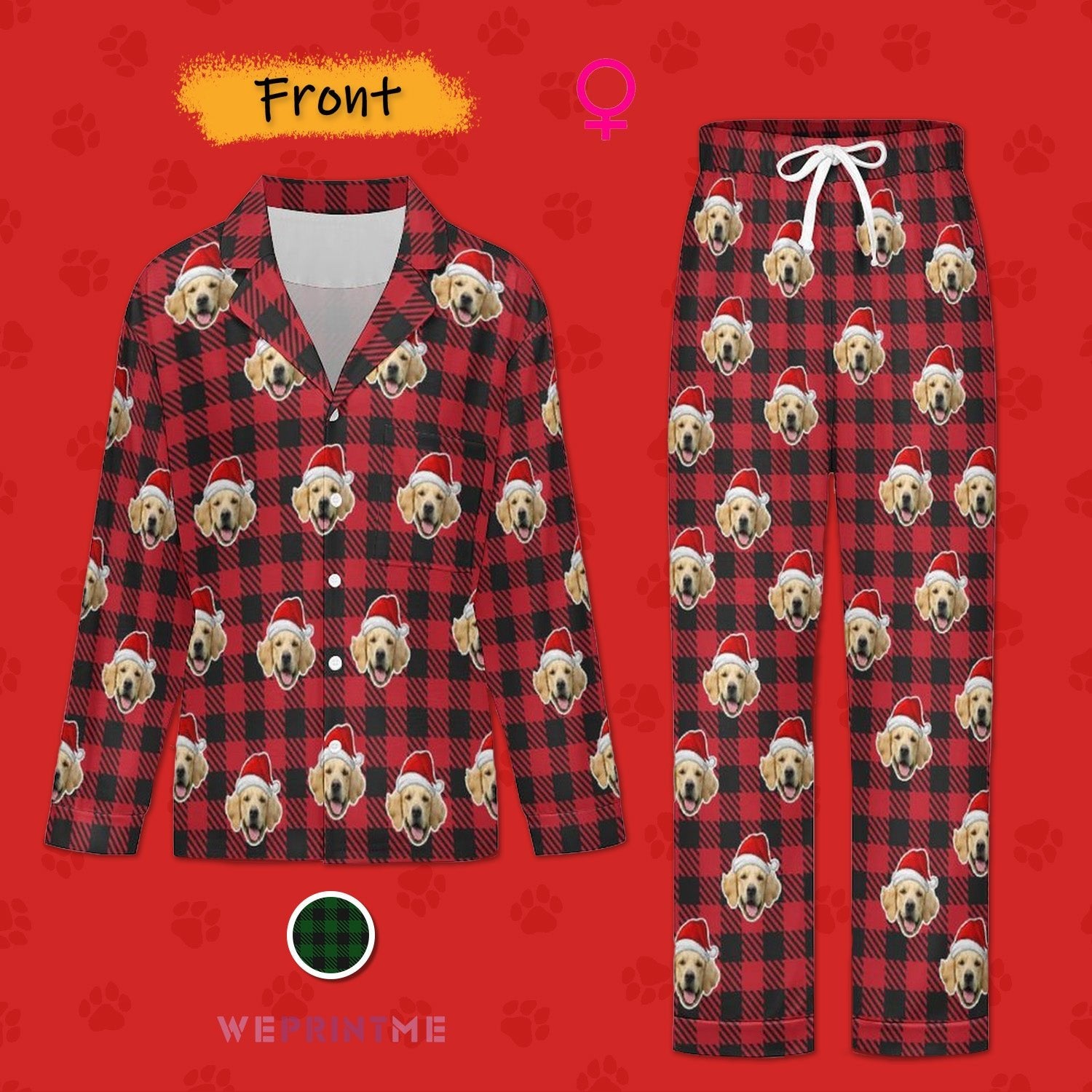 WEPRINTMEPajamasCustom Pet Face Pajamas Santa Red Plaid Couple Matching Christmas Pajamas