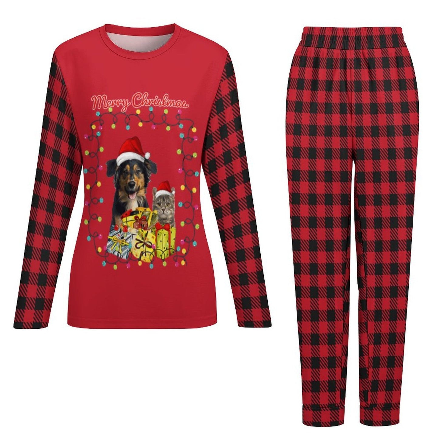 WEPRINTMEPajamasCustom Pet Face Santa Light Christmas Pajamas