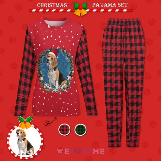 WEPRINTMEPajamasCustom Pet Face Wreath Christmas Pajama Set