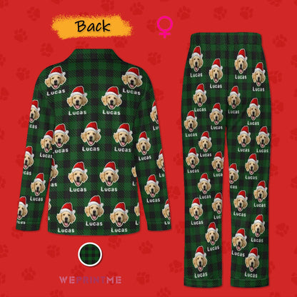 WEPRINTMEPajamasCustom Pet Face&Name Santa Hat Red Plaid Couple Matching Christmas Pajamas