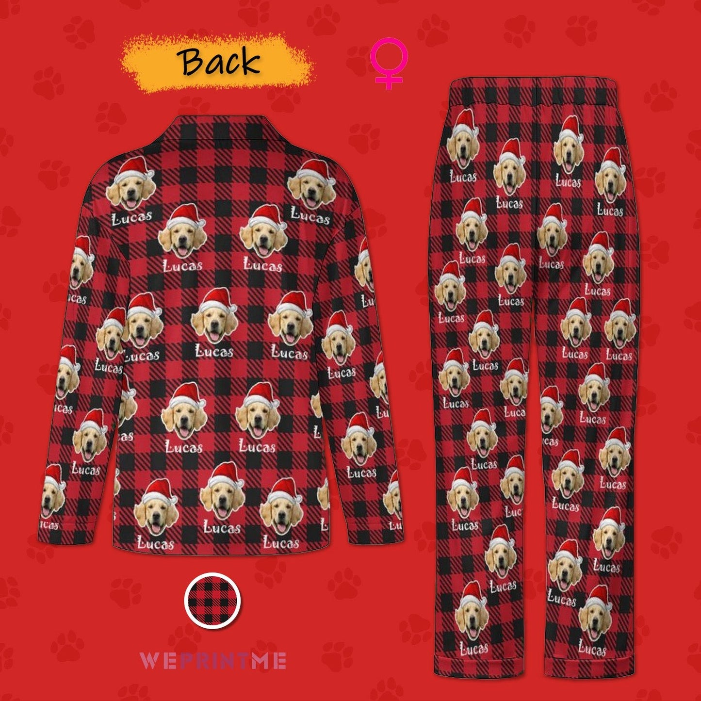 WEPRINTMEPajamasCustom Pet Face&Name Santa Hat Red Plaid Couple Matching Christmas Pajamas