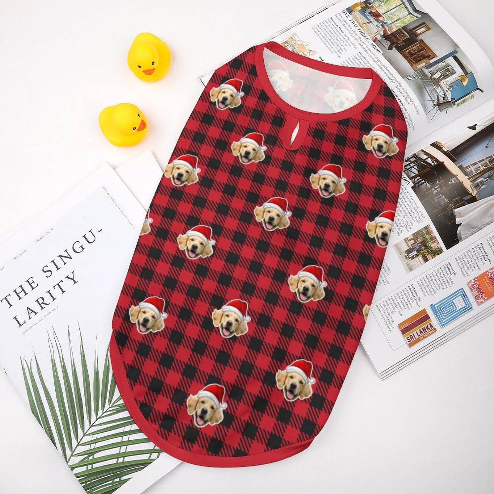 WEPRINTMEPet ClothesCustom Pet Face Pet Vest Santa Red Plaid Dog Vest