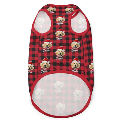 WEPRINTMEPet ClothesCustom Pet Face&Name Pet Vest Santa Hat Red Plaid Dog Vest