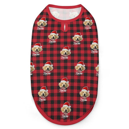 WEPRINTMEPet ClothesCustom Pet Face&Name Pet Vest Santa Hat Red Plaid Dog Vest