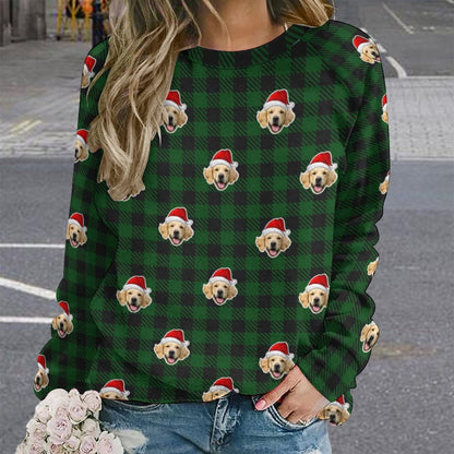 WEPRINTMEWomen's SweatshirtCustom Pet Face Pajamas Santa Red Plaid Women's Sweatshirt