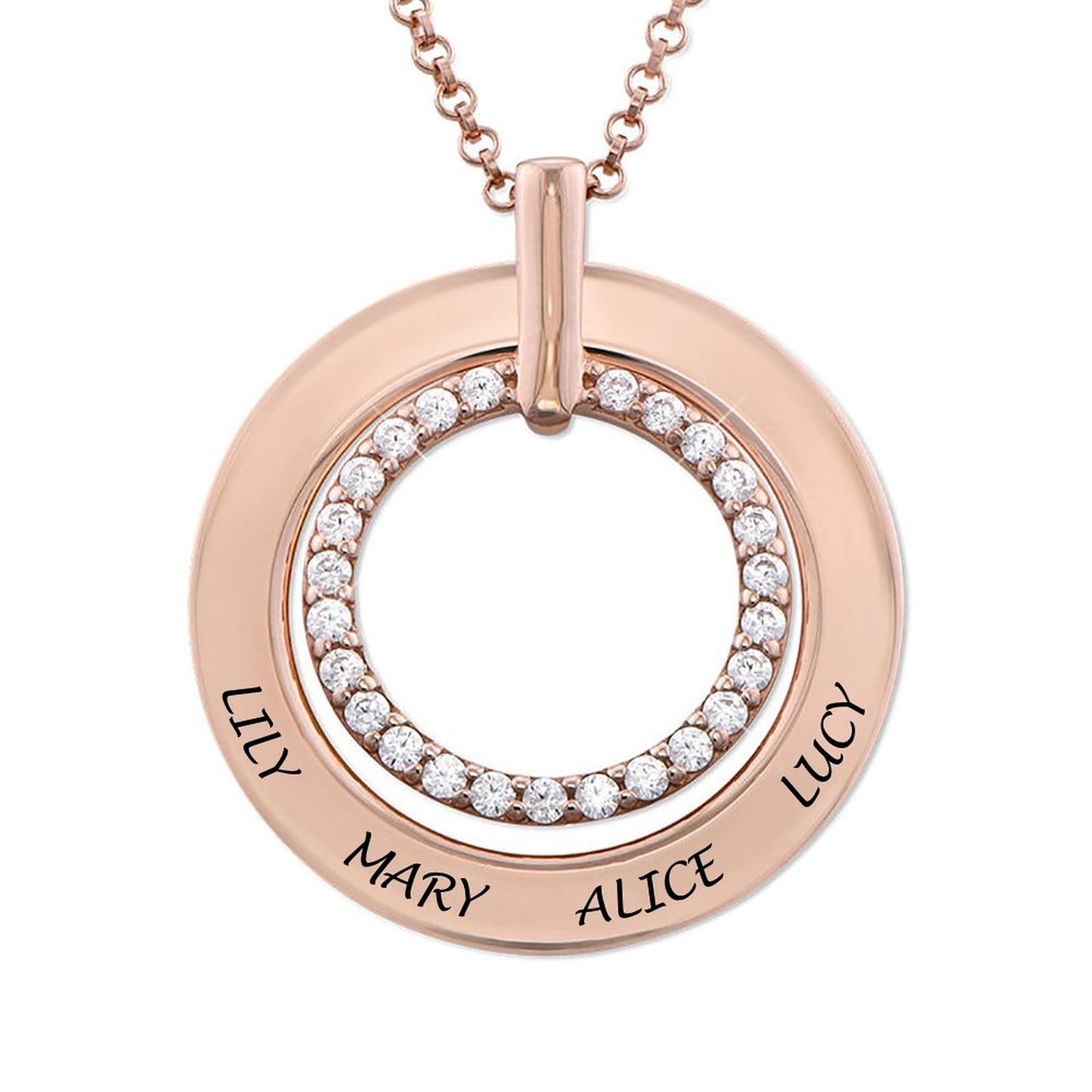 Custom Text Diamond Set Round Necklace