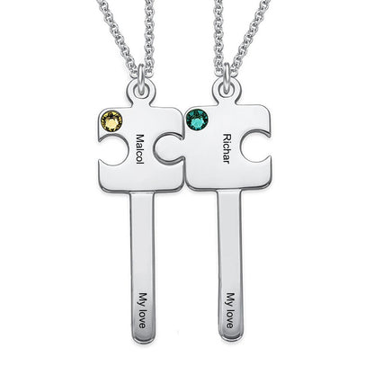 Custom Text Puzzle Couple Key Necklace