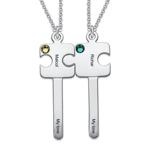 Custom Text Puzzle Couple Key Necklace