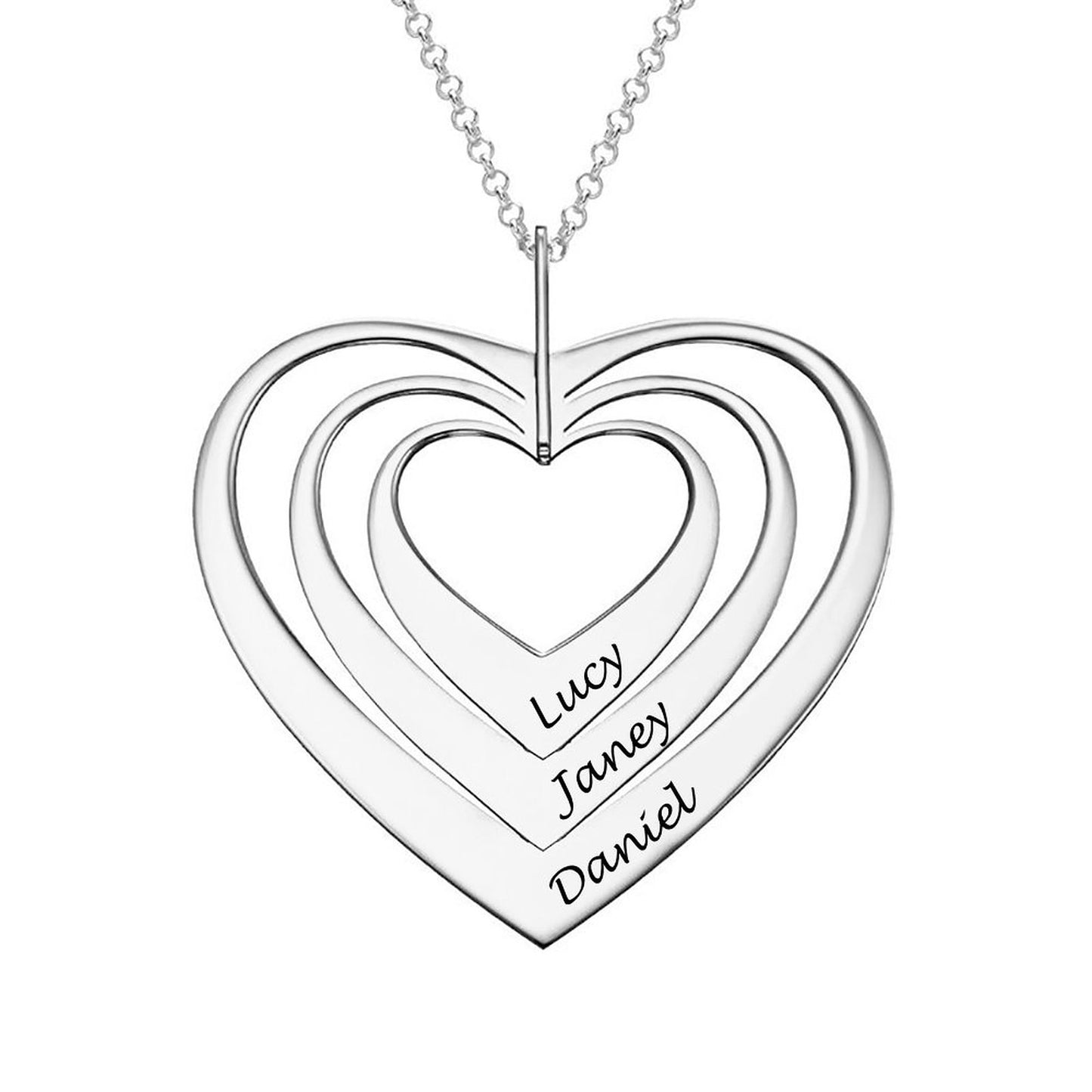 Custom Text Three Heart Necklace