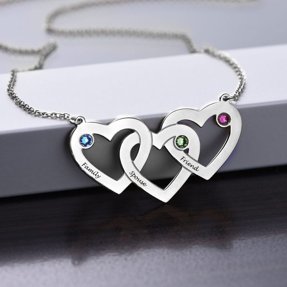 Custom Text Three Heart Interwoven Necklace