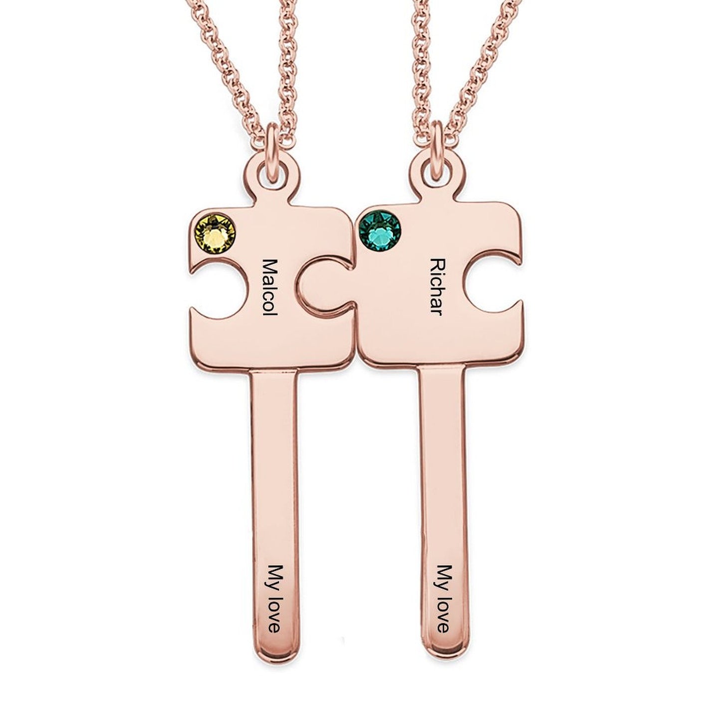 Custom Text Puzzle Couple Key Necklace