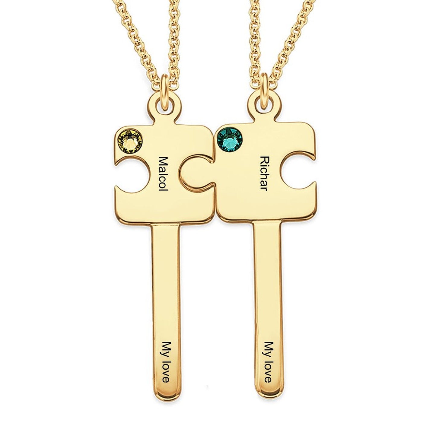 Custom Text Puzzle Couple Key Necklace