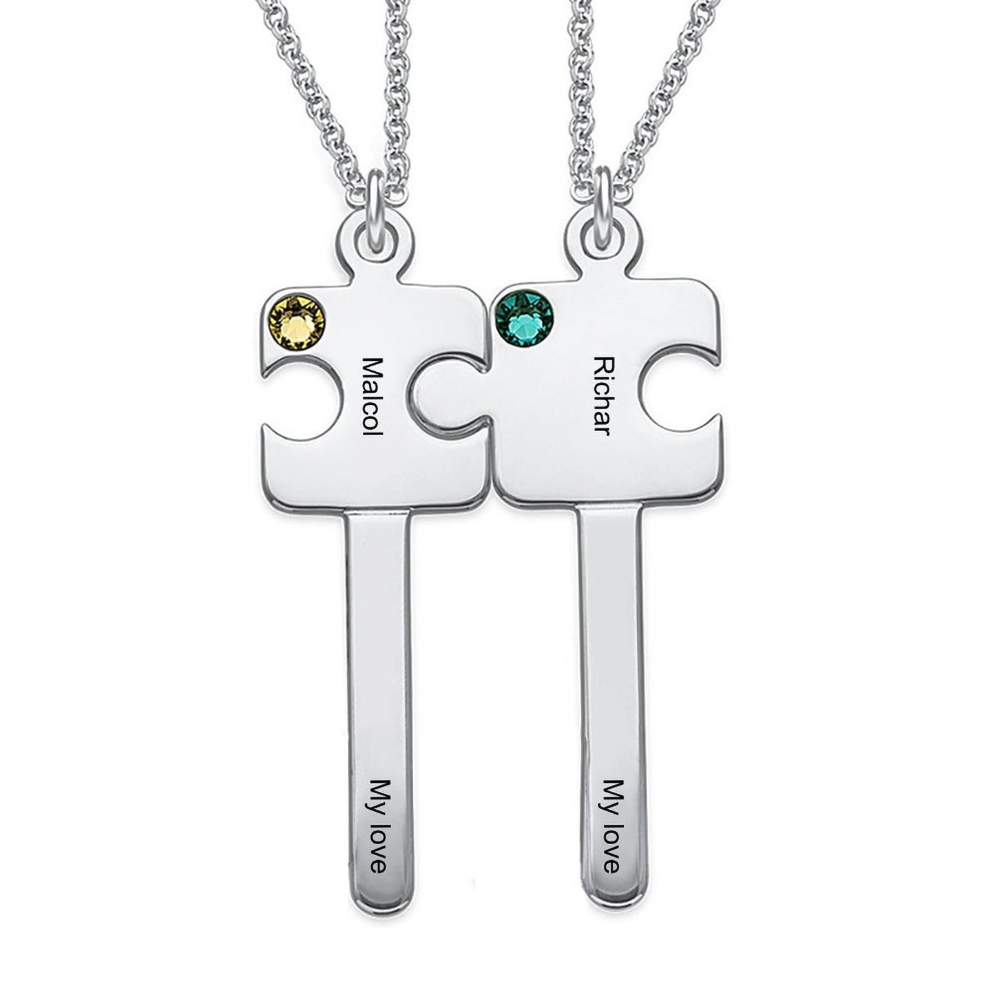 Custom Text Puzzle Couple Key Necklace